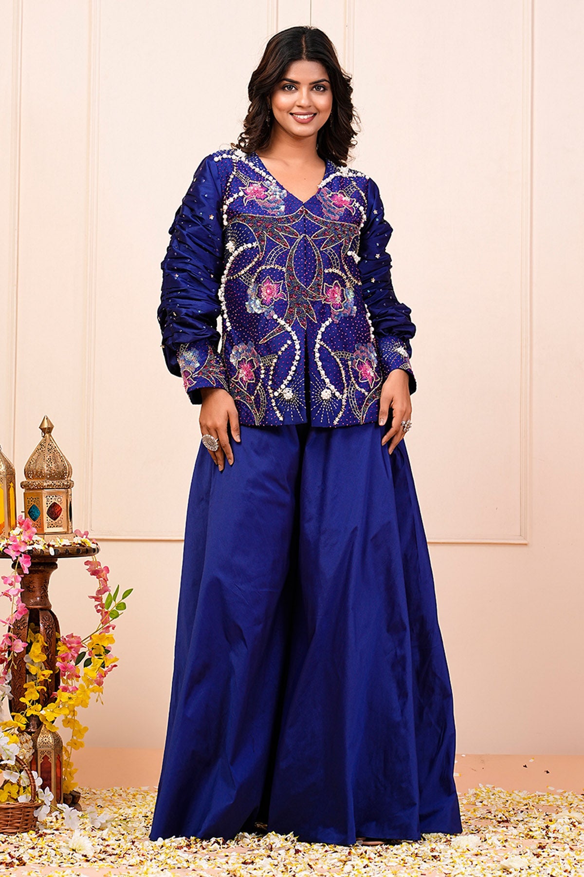 Buy Blue Embroidered Top & Palazzo by Namita Sharma for women online at ScrollnShops